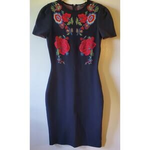ALEXANDER MCQUEEN Puffed Short-Sleeve Placement Jacquard Sheath Dress Size S